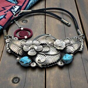 Vintage Handcrafted Sterling Silver Turquoise CII Mexico 925 Necklace